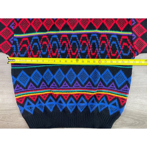 VTG 90s Edelweiss Ski Sweater Pullover Multicolor Abstract Geometric Knit Crew L - Picture 8 of 11